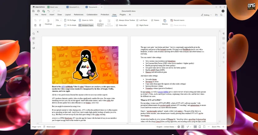ONLYOFFICE 9.3 showing two document pages side by side.