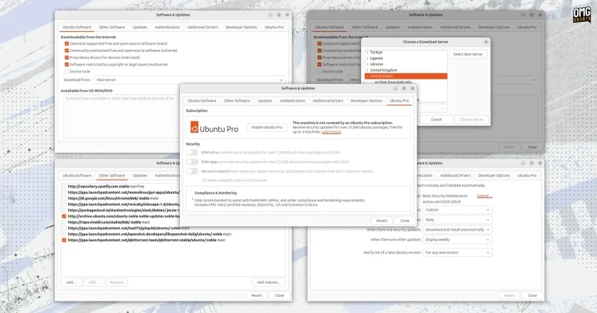 Software and Updates GTK app in Ubuntu showing key features.