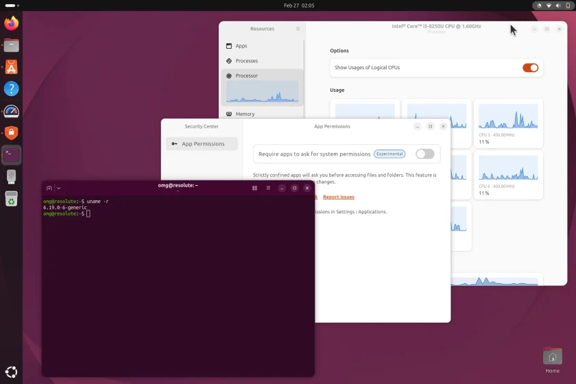 Ubuntu 26.04 snapshot 4 desktop.