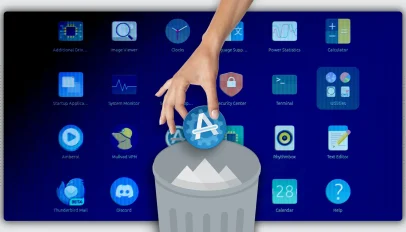 Ubuntu icon being dragged to trash, representing Software & Updates removal from Ubuntu 26.04 LTS