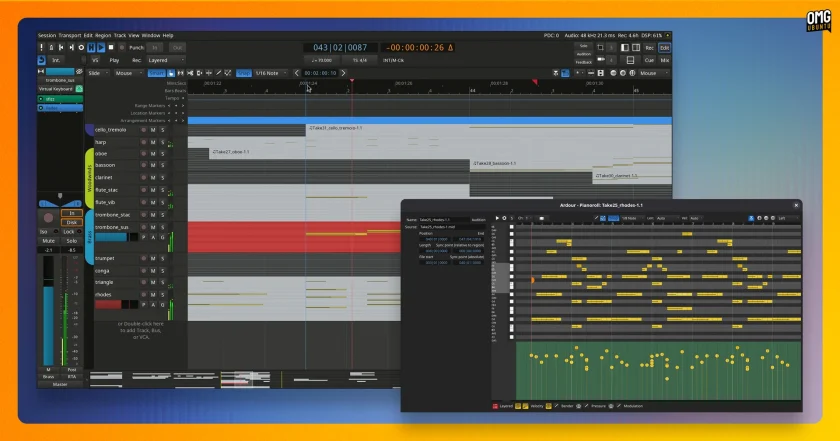 Ardour 9.0 floating piano roll.