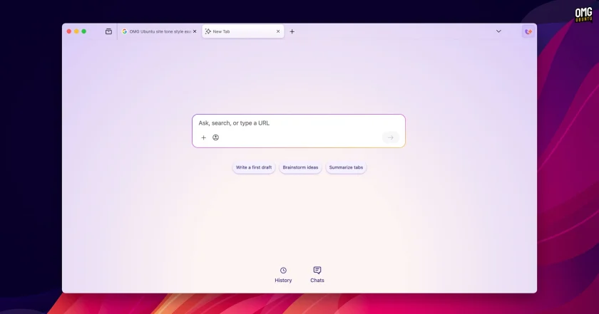 Firefox smart window new tab page shows AI prompt box.