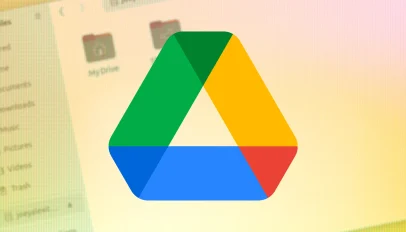 Google Drive logo on top of the Nautilus file manager.