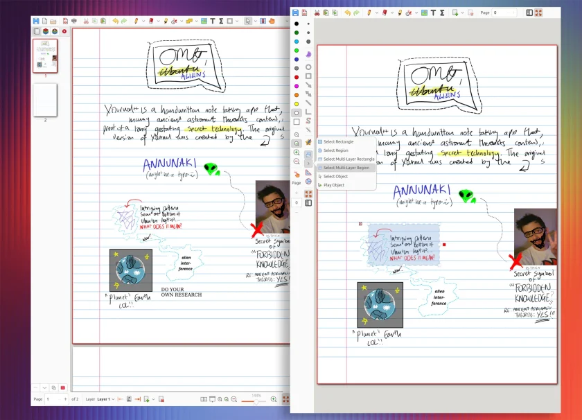 Xournalpp tablet layout shows fewer buttons on screen than the default layout.