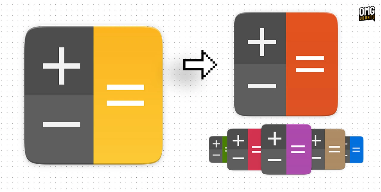 Calculator app icon in Ubuntu 26.04 inherits accent colour.