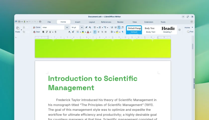 LibreOffice Writer in Zorin OS 18.1.