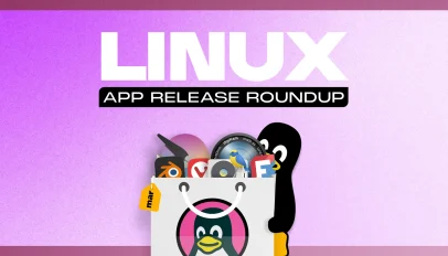 Linux mascot holding a bag of apps.