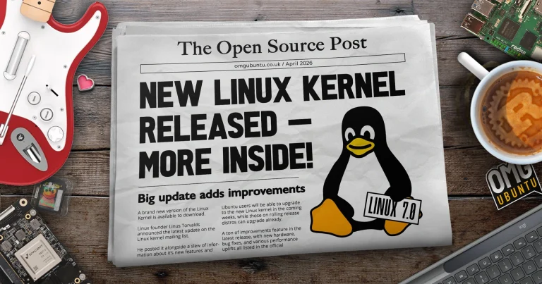 Linux kernel 7.0 released as a newspaper headline mockup.