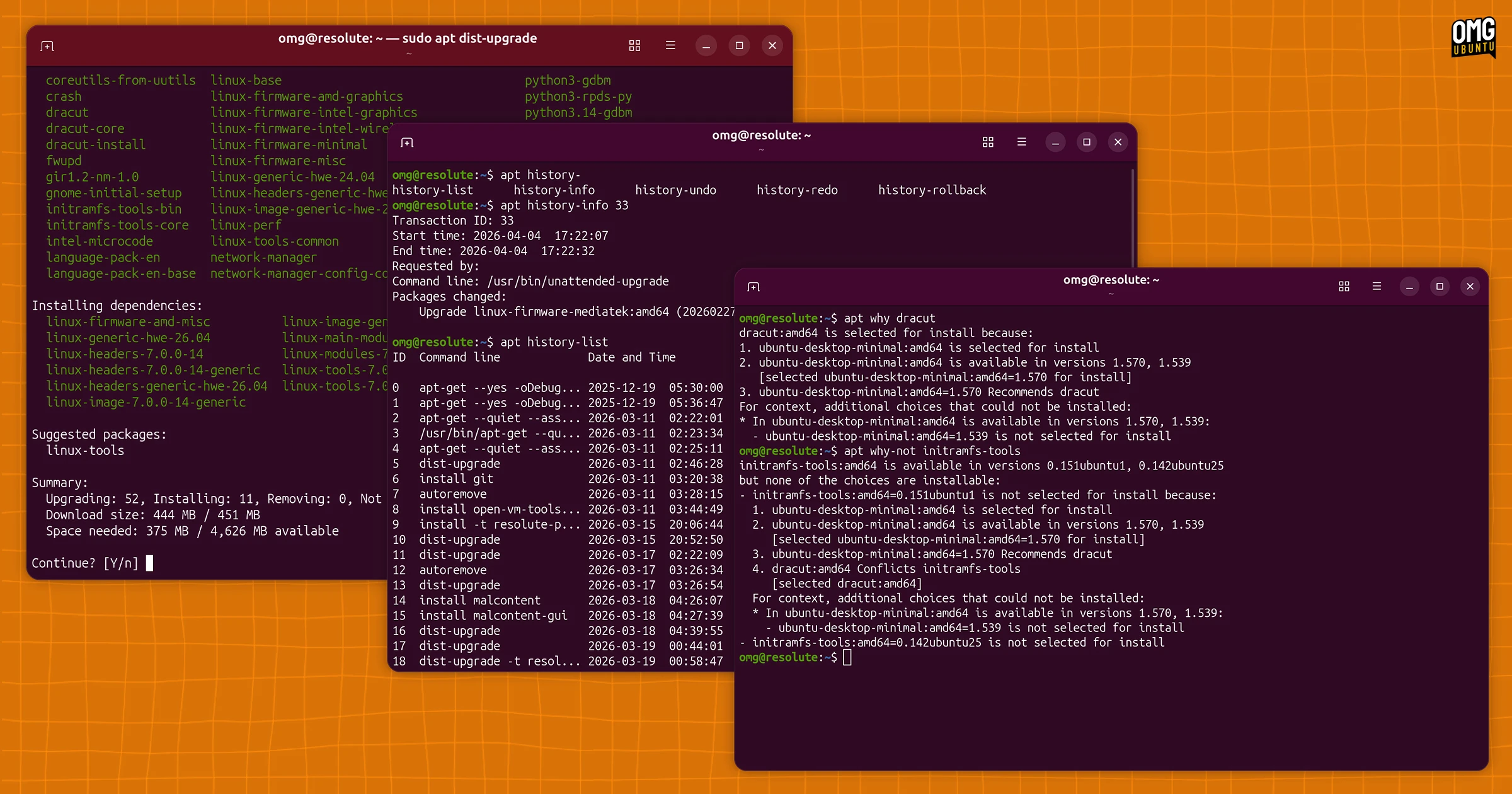 APT 3.2 new features shown in terminals.