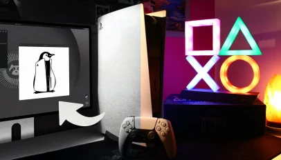 PS5 with Linux on the monitor.