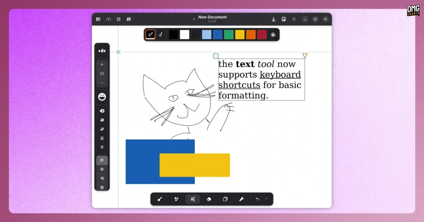 Rnote Linux app showing on-canvas text with formatting applied.