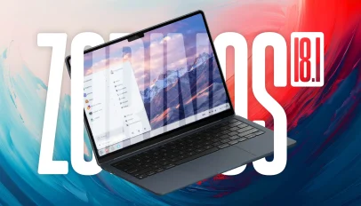 Zorin OS 18.1 on a floating laptop.