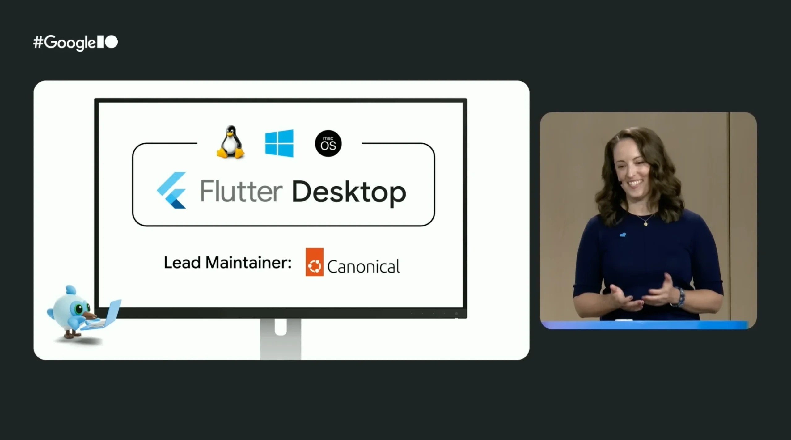 Flutter Google presentation showing Canonical slide.
