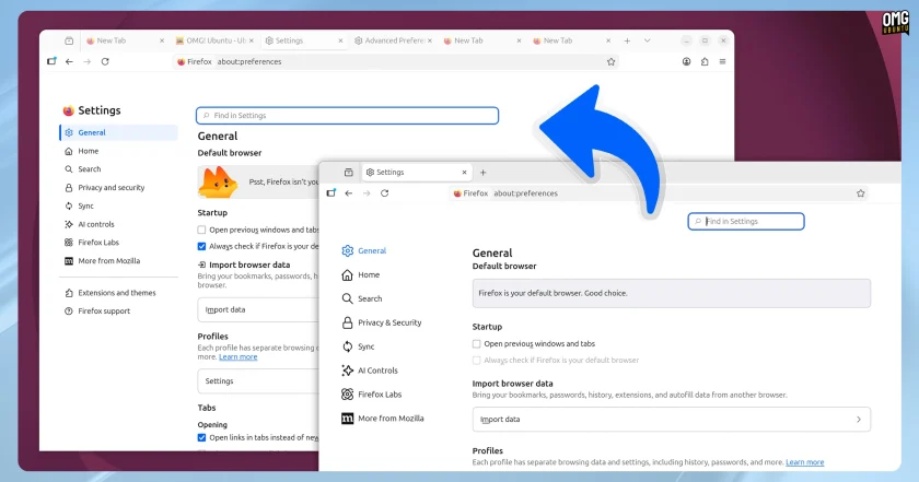 Settings page in Firefox 151 showing compact appearance compared to 150.