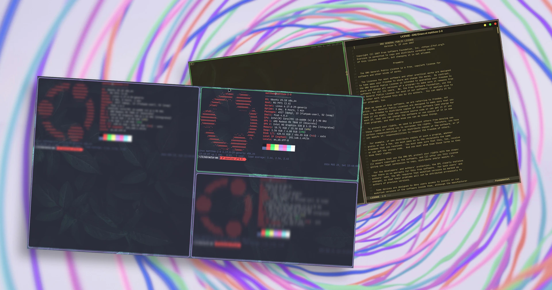 Focus blur and nightlight plugins in Miracle-Wm against a vortex background