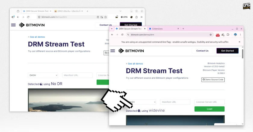 DRM Stream Test comparing Firefox and Chrome on Arm64 but only Chrome detects Widevine