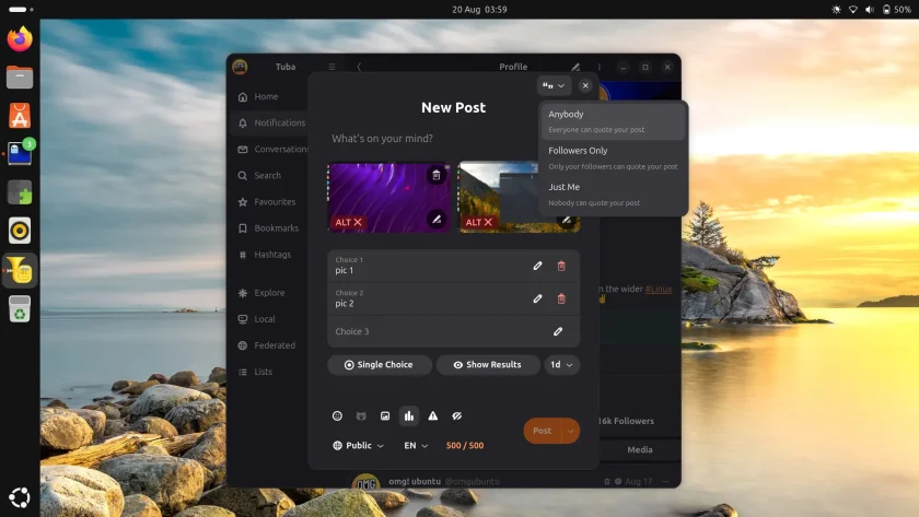 Mastodon quote settings in Tuba 0.11