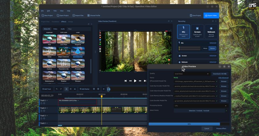 OpenShot 4.0.0 video editor AI object mask dialog