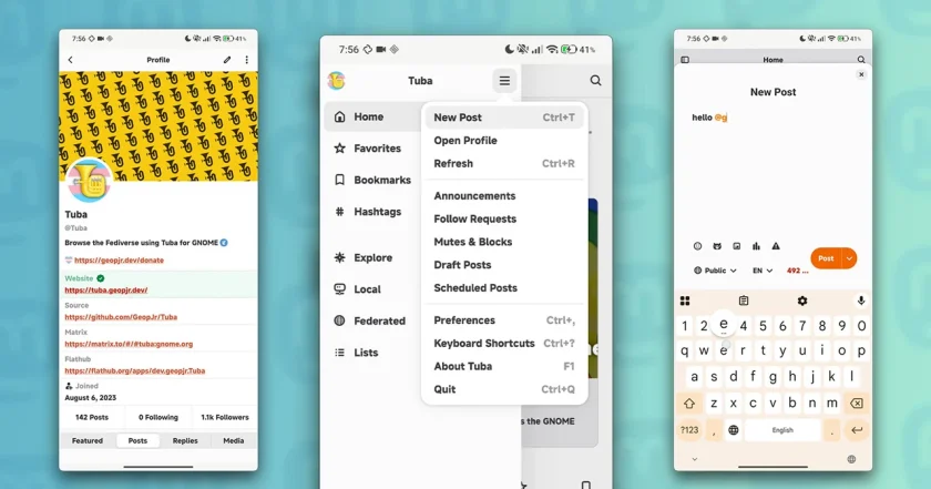 Tuba Android version screenshots in a row