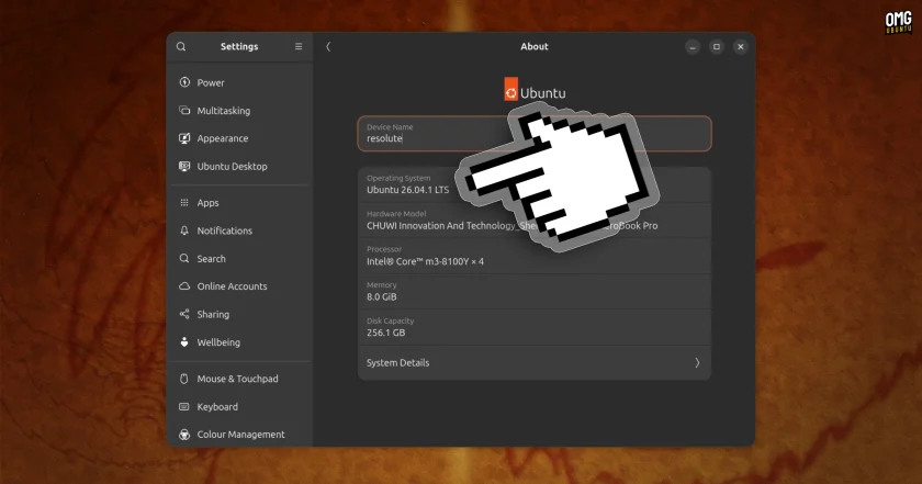 Ubuntu About screen shows the 26.04.1 version string