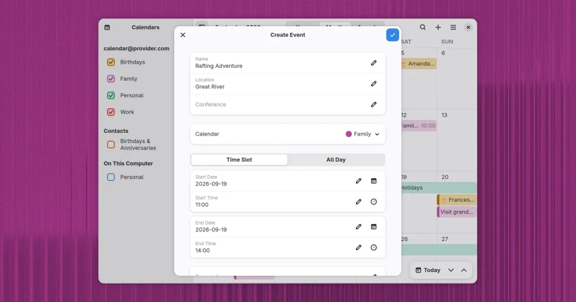 Calendar event editing dialog in the Era calendar app