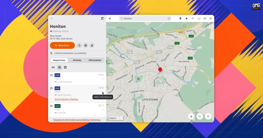 Arrival and departure times in GNOME 51 maps for a selected train station