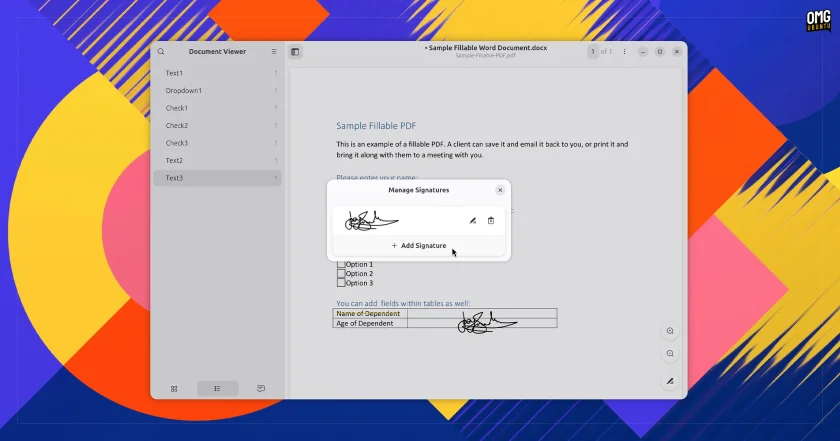 Managing visual signatures in GNOME Document Viewer Papers