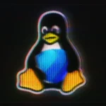 Linux penguin mascot holding blue shield with worried expression.