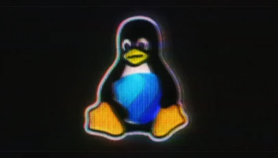Linux penguin mascot holding blue shield with worried expression.