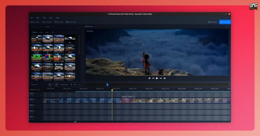 Openshot 4.0.1 showing preview of fame under playhead