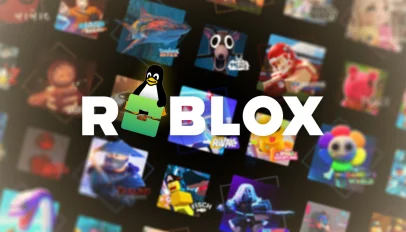 Tux the Linux penguin holding the Sober logo in place of the O in the Roblox logo.