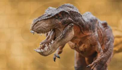 A t-rex with Ubuntu logo behind it.