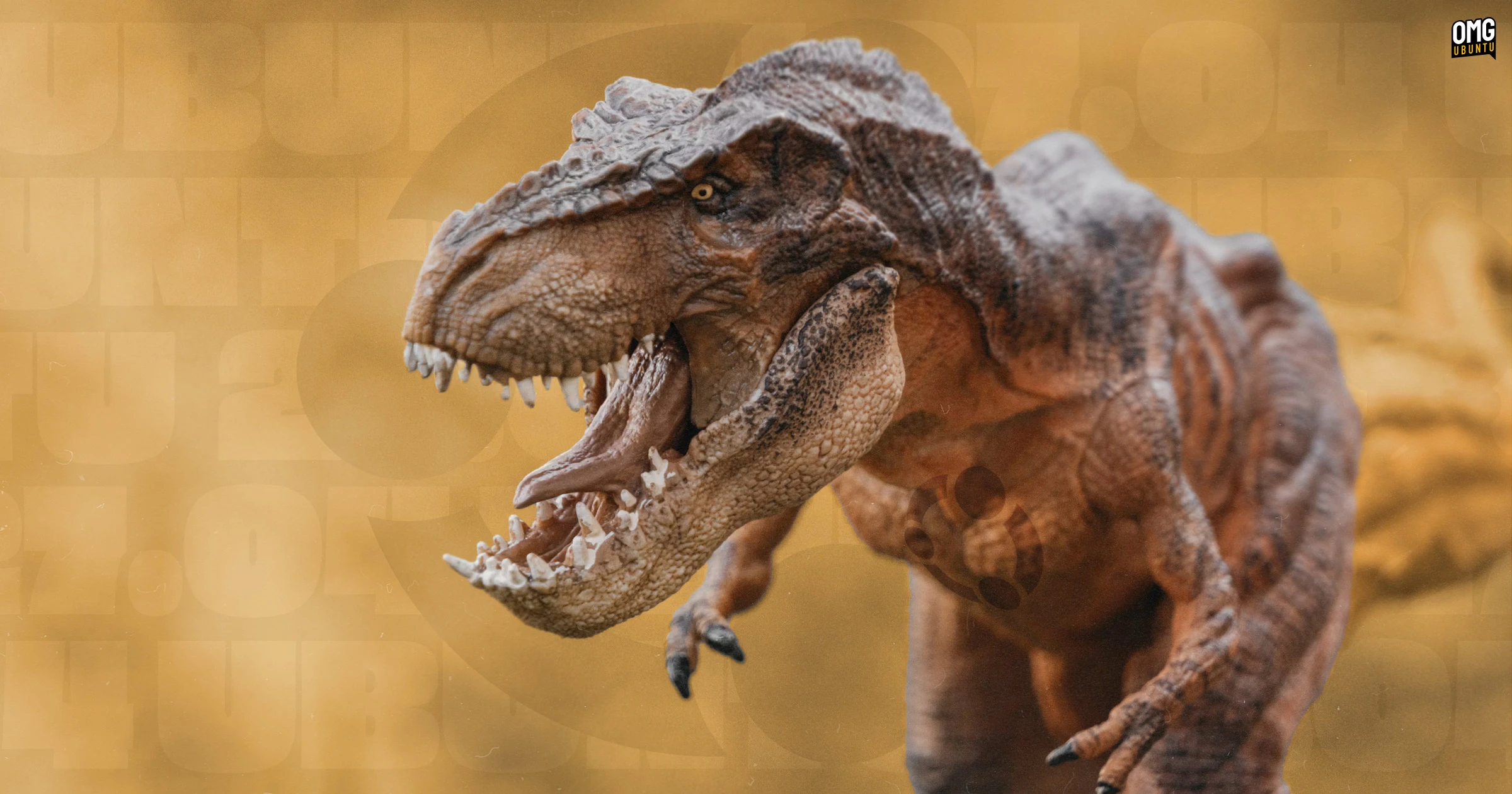 A t-rex with Ubuntu logo behind it.