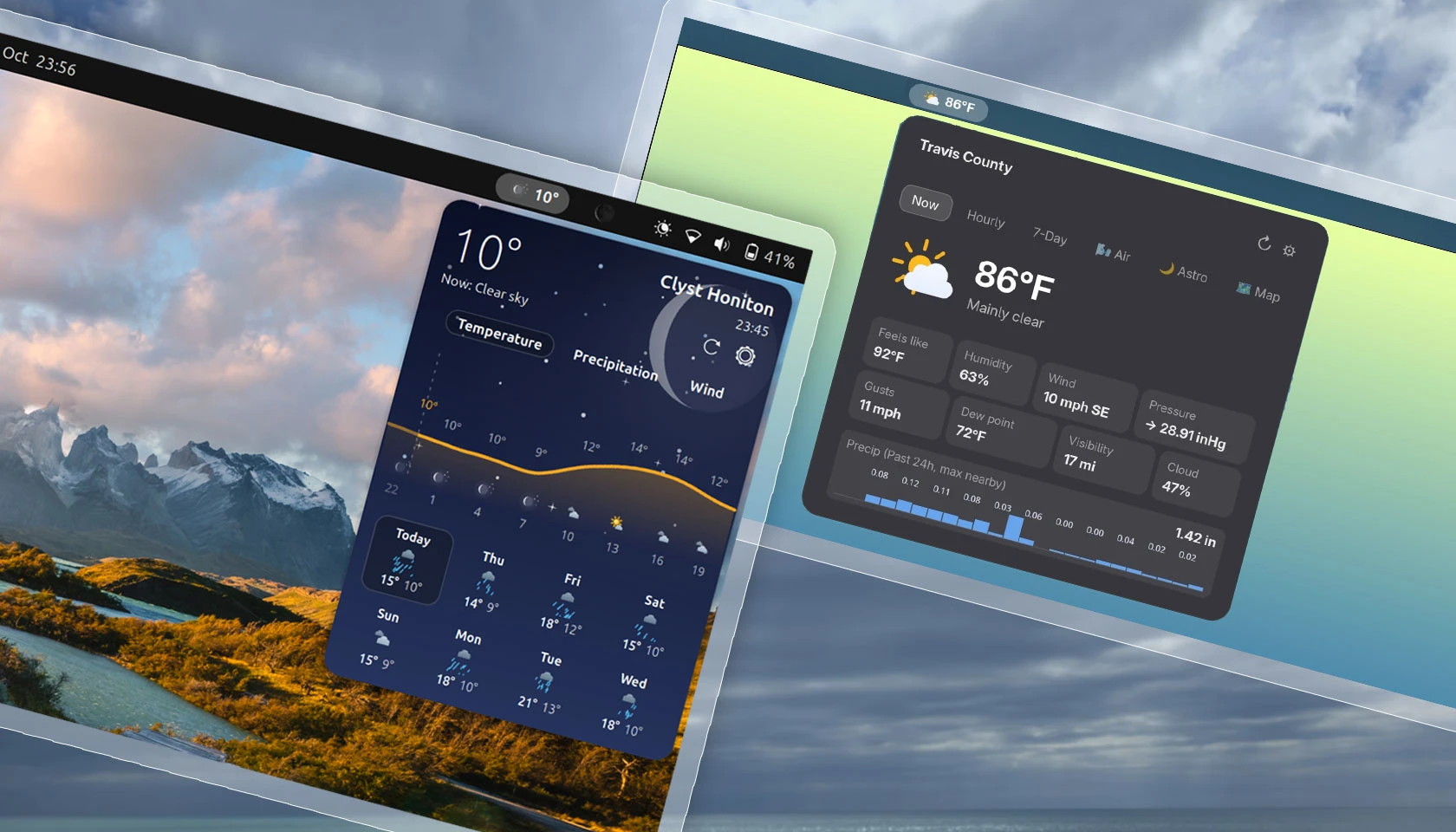 A pair of flashy-looking weather extensions for GNOME Shell